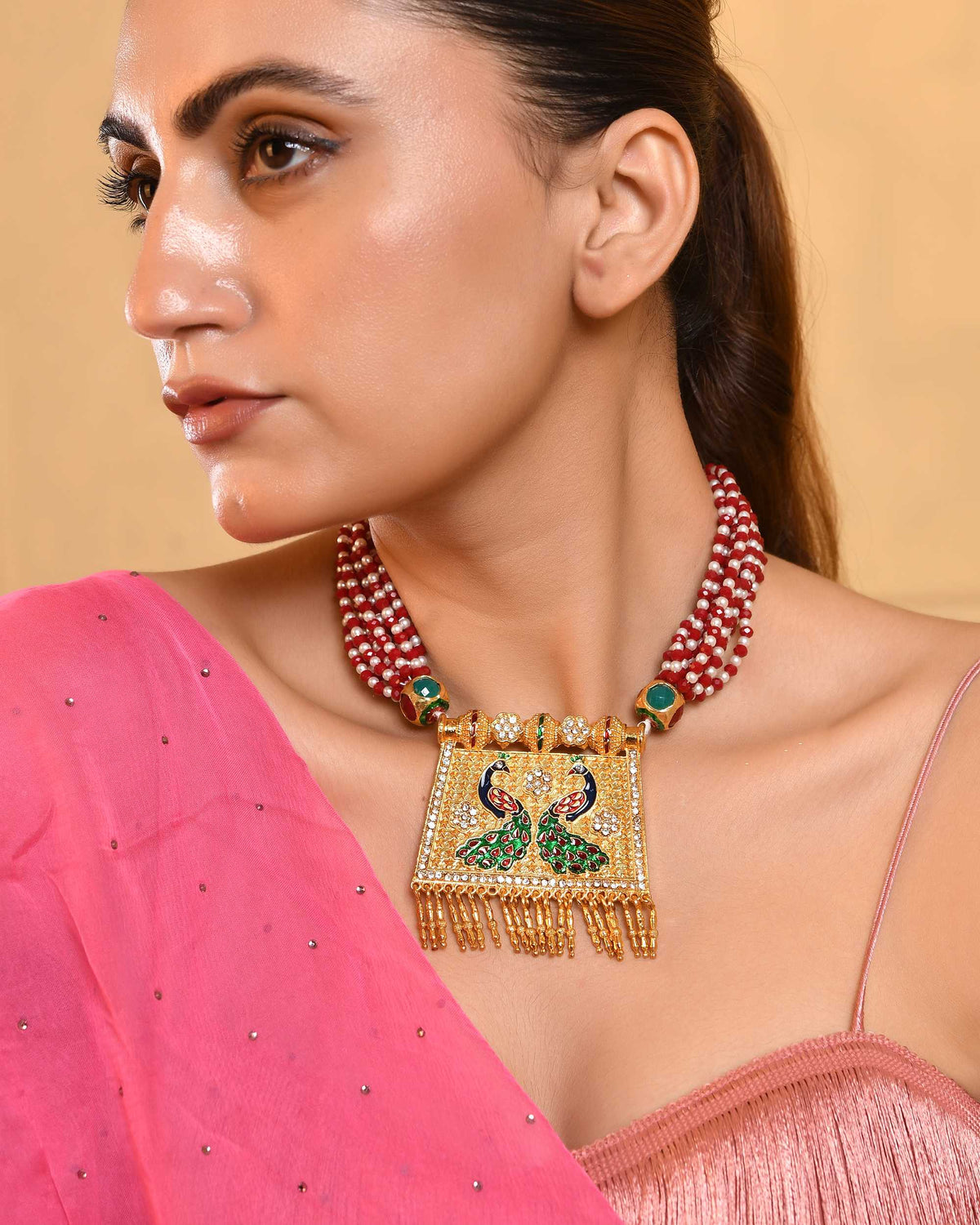 Kundan Peacock Necklace Set for Women | Pearl Necklace with Meenakari Pendant | Traditional Bridal Ethnic Jewellery