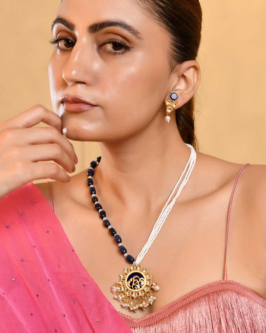 Pearl Detailing & Pendant Necklace Set with Earrings for Women | Traditional Ethnic Jewellery Set