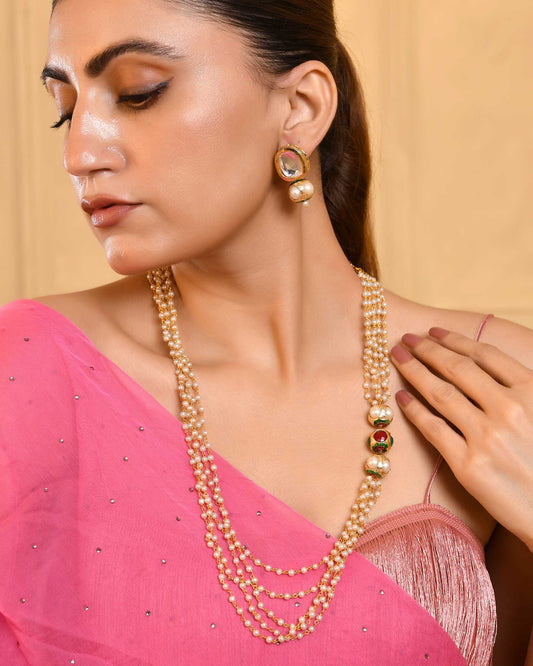 Traditional Pearl Beaded Necklace for Women | Beads Gold Finish Jewellery Set| Indian Artificial Jewellery