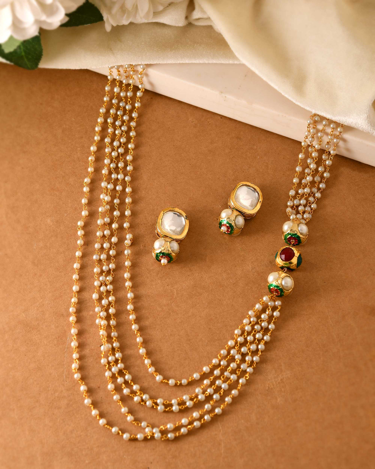 Traditional Pearl Beaded Necklace for Women | Beads Gold Finish Jewellery Set| Indian Artificial Jewellery