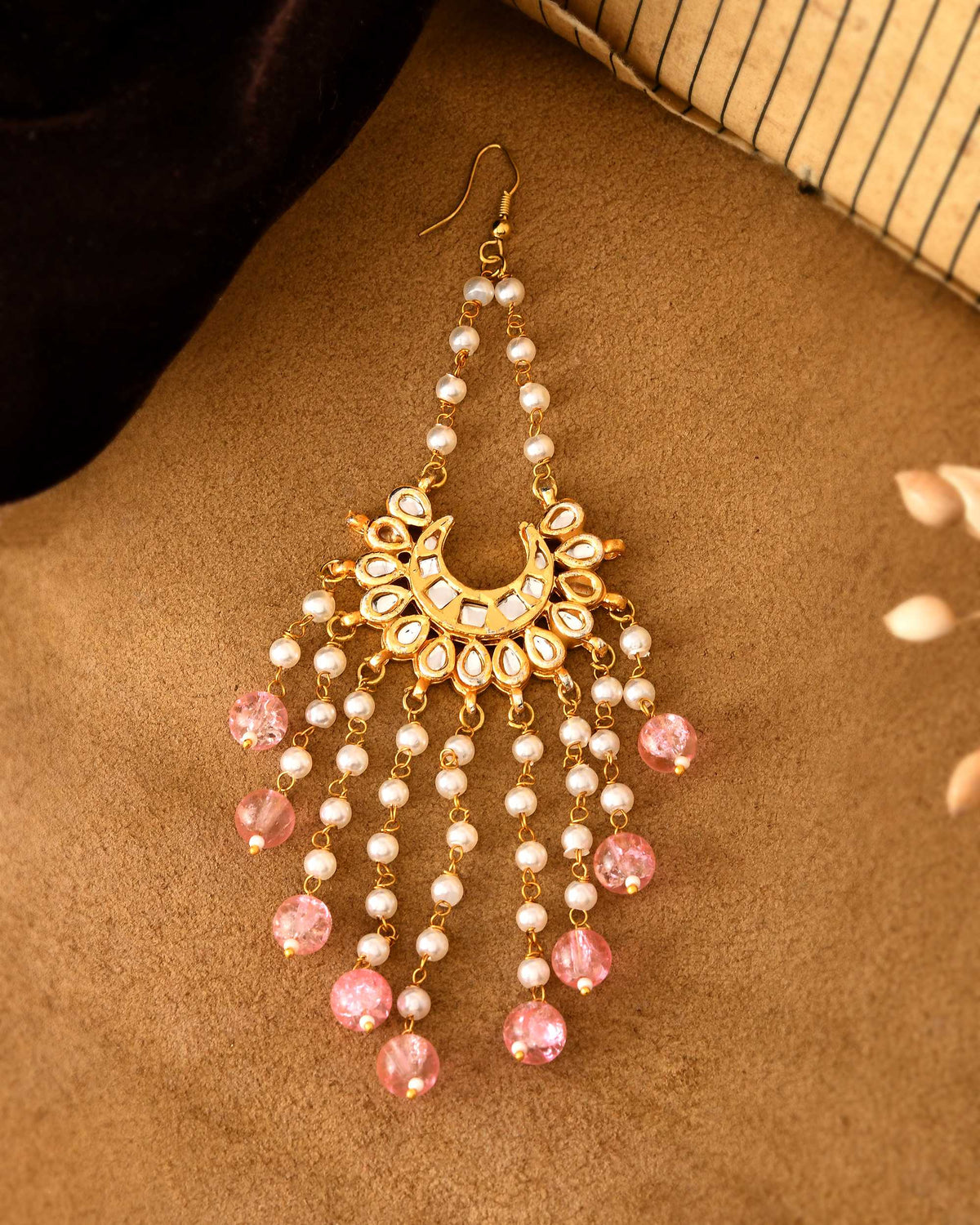 Pearl & Pink Beaded Hair Chain Jewellery for Women | Traditional Hair Accessory for Wedding & Festive Occasions