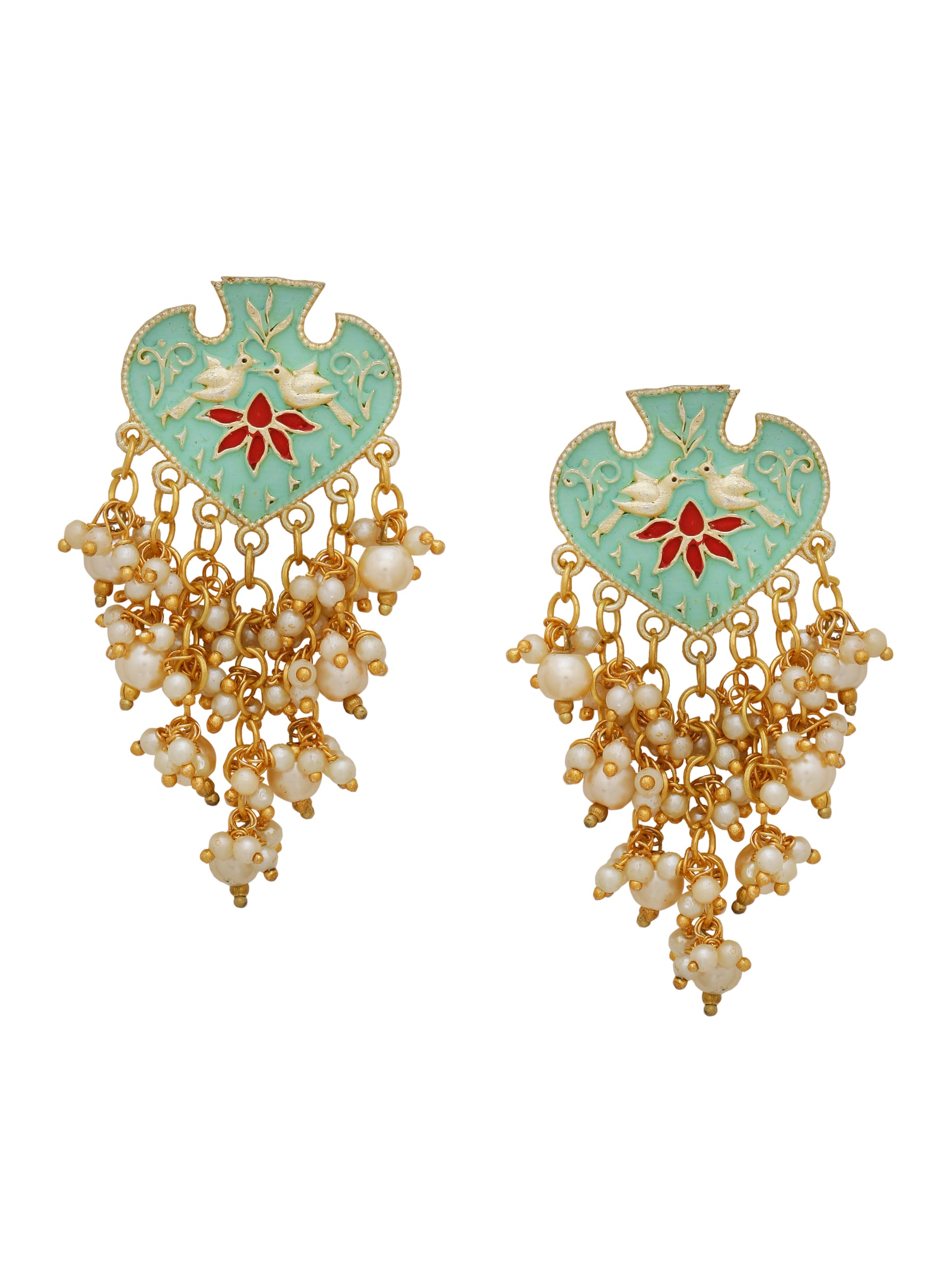 Indian Meenakari Pearl Gold Plated Drop Earrings for Womens Online