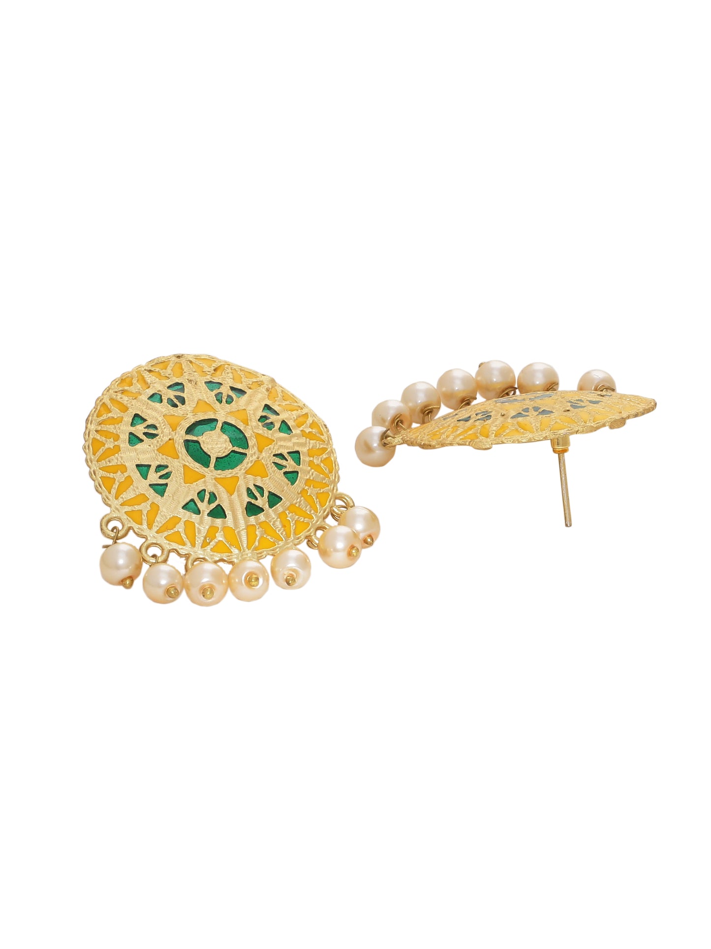 Pearl Stone Gold Plated Stud Earrings For Women