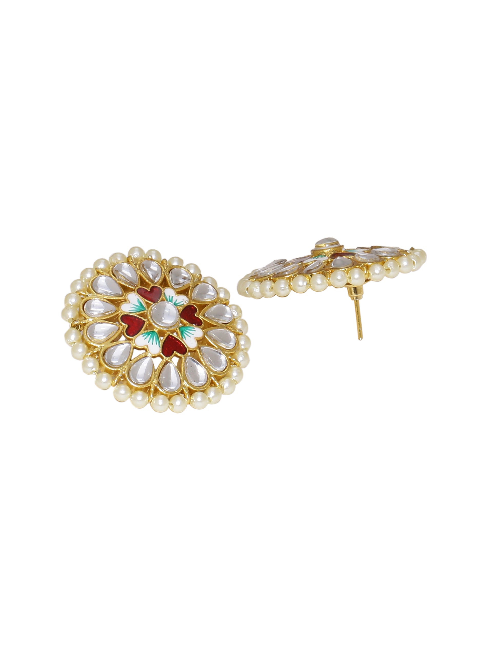 Kundan Pearl Round Gold Plated Stud Earrings For Girls