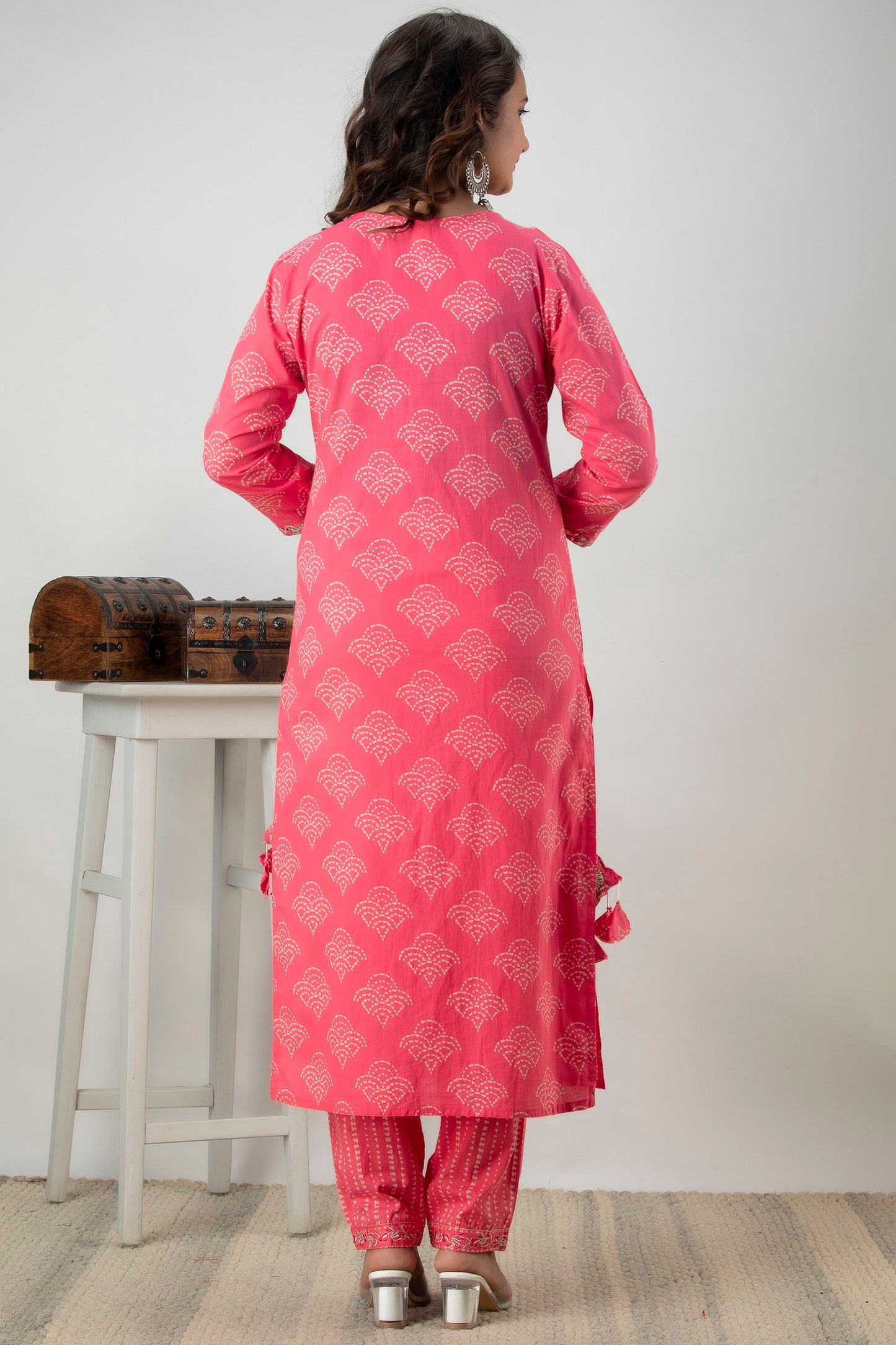 Cotton Zardozi With Mirror Work Kurta Set With Dupatta