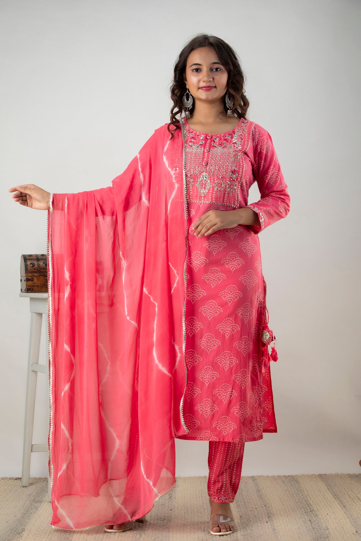 Cotton Zardozi With Mirror Work With Dupatta Kurta Set for Women Online