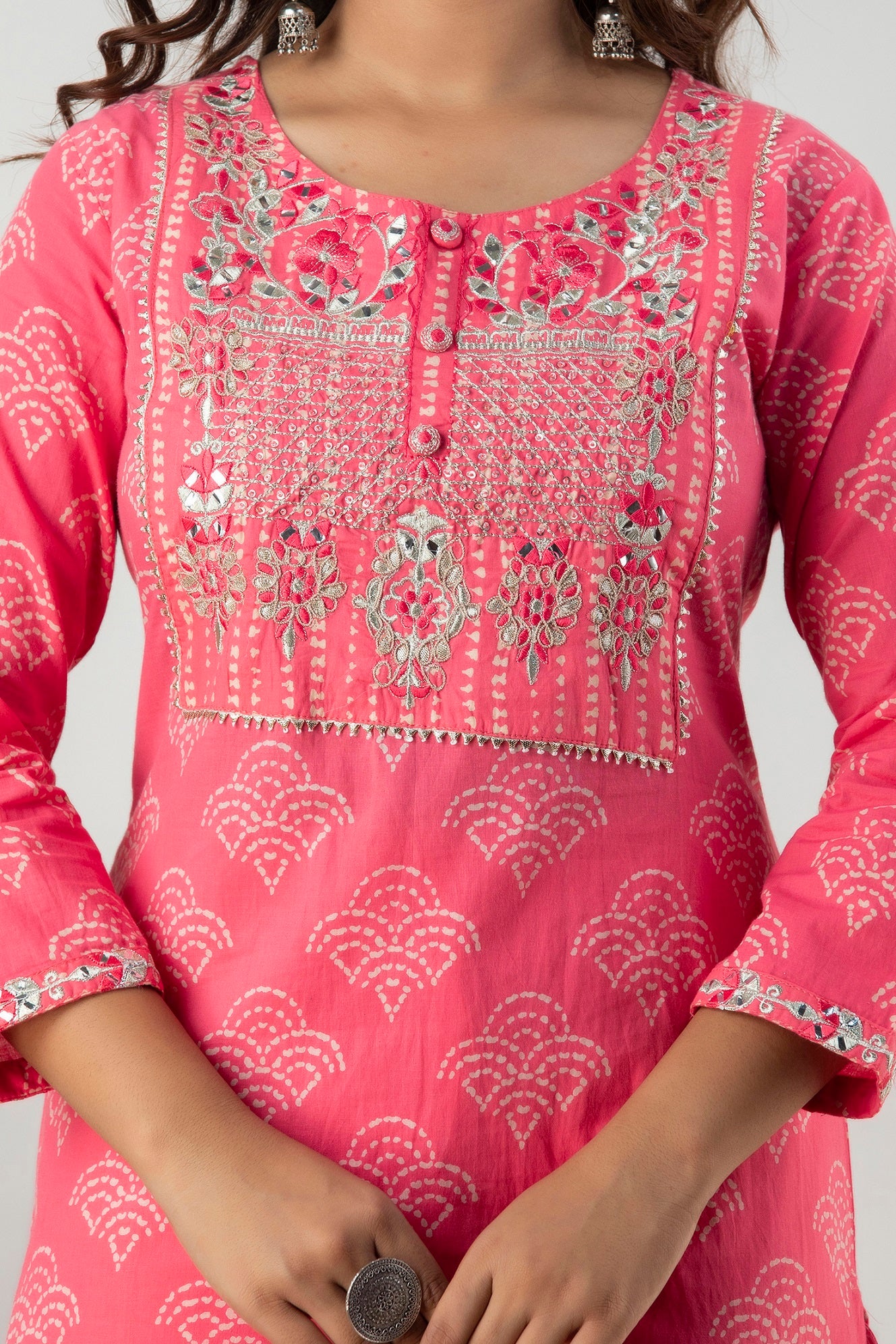 Cotton Zardozi With Mirror Work Kurta Set With Dupatta