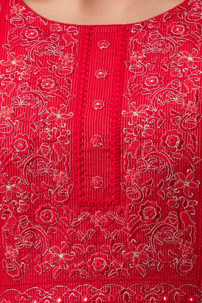 Kesarya Embroidered Handwoven Cotton Kurta Set With Dupatta