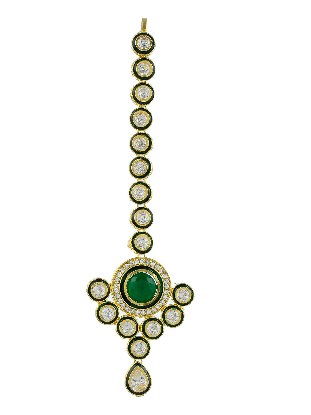 Traditional Emerald Green Gold Plated Kundan Maang Tikka For Girls Women