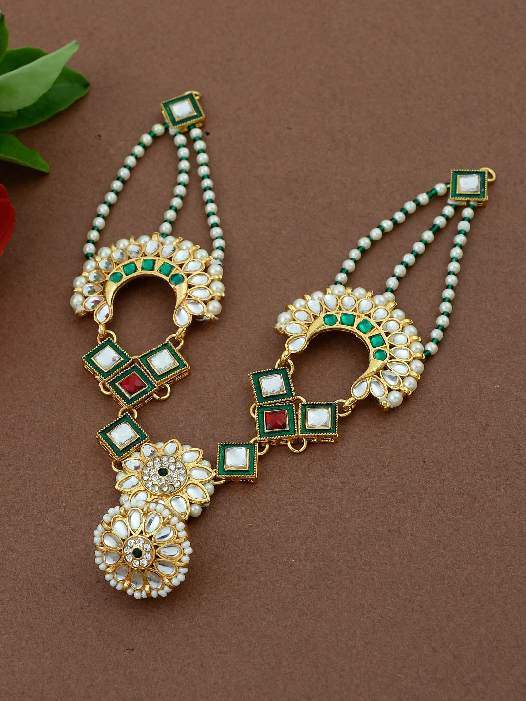 Gold-plated Stone & Pearl Beaded Hand-crafted Borla & Matha Patti for Women Online