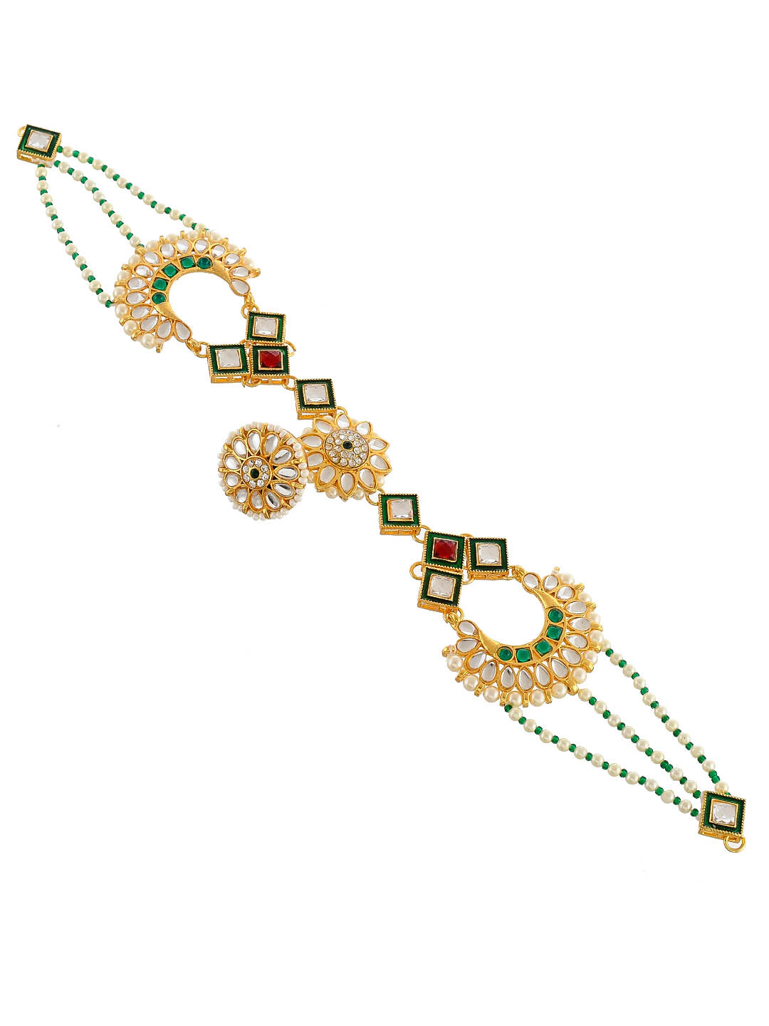 Gold Plated Pearl Royal Jodha Rajputi Kundan Mathapatti With Borla