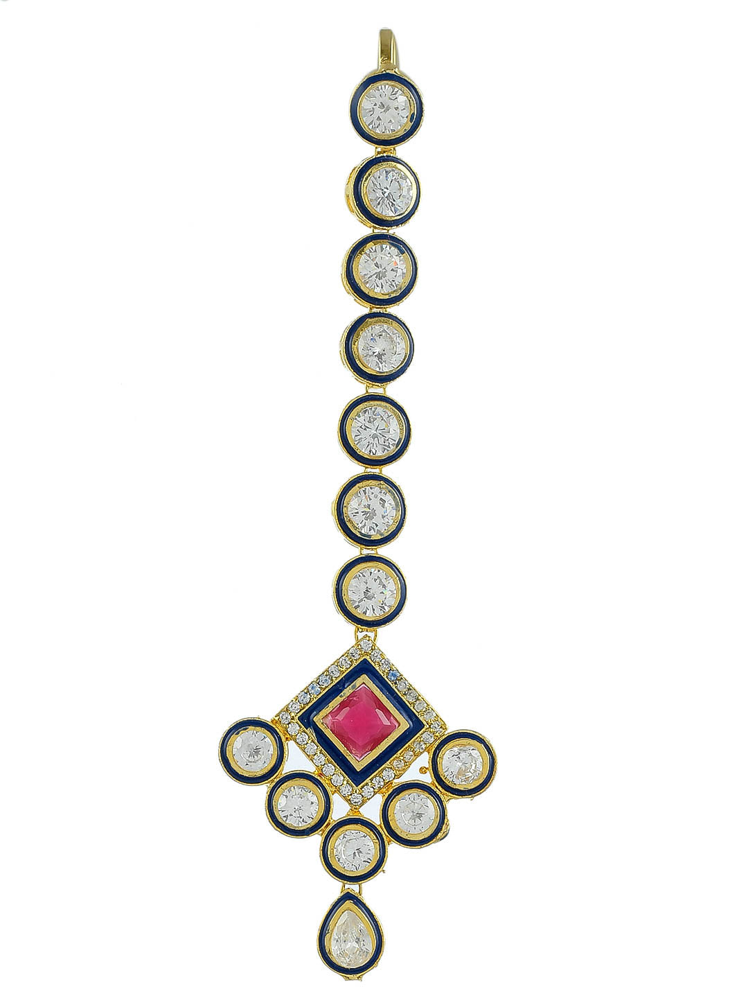 Indian Ethnic Ruby Red Gold Plated Kundan Maang Tikka For Girls Women