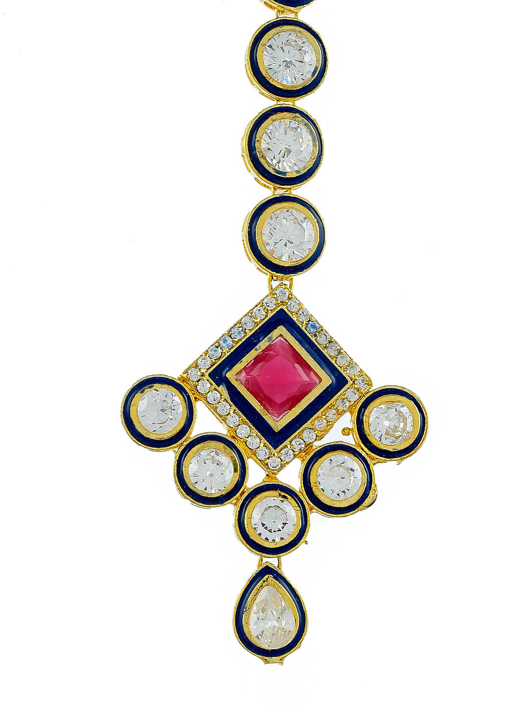 Indian Ethnic Ruby Red Gold Plated Kundan Maang Tikka For Girls Women