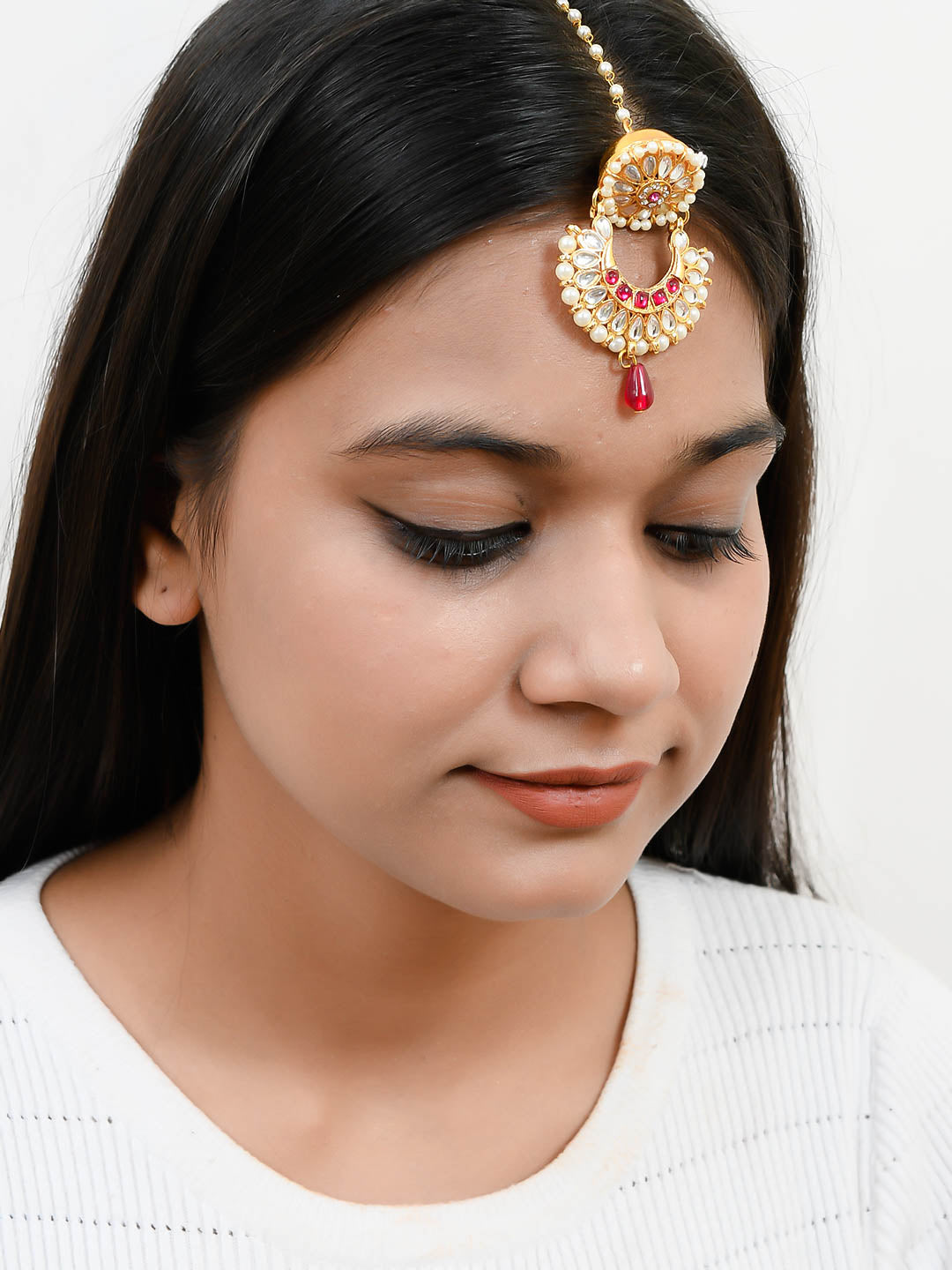 White Color Imitation Pearl Kundan Earrings With Maang Tikka,Indian Jewelry  set | eBay