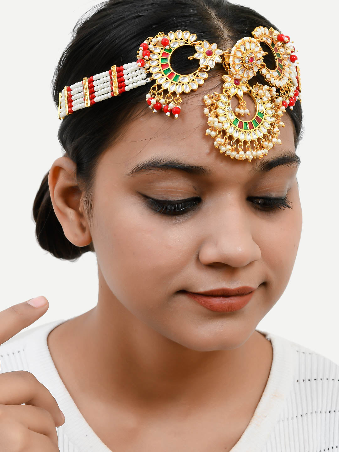 Traditional Pearl Gold Plated Kundan Matha Patti