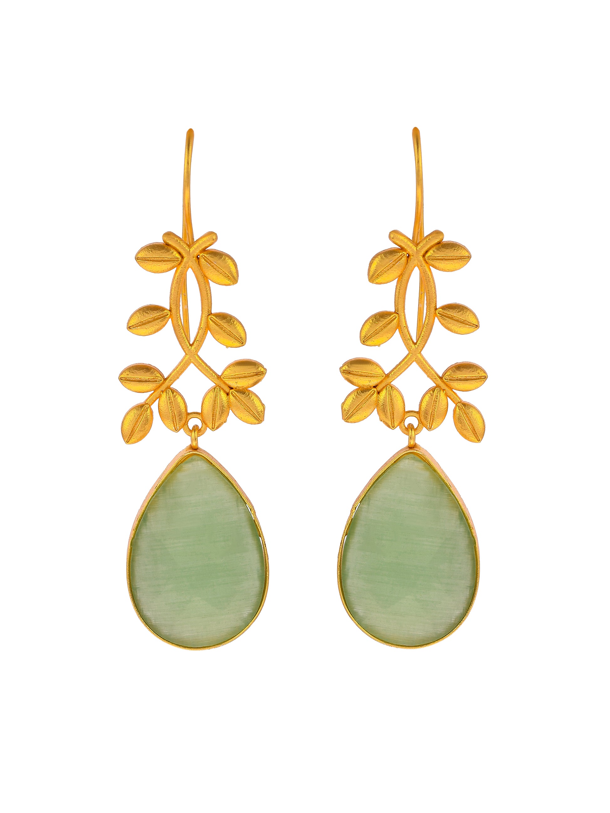 Gold Plated Green Stone Stuubed Artificial Stylish Drop Dangle Earrings For Women