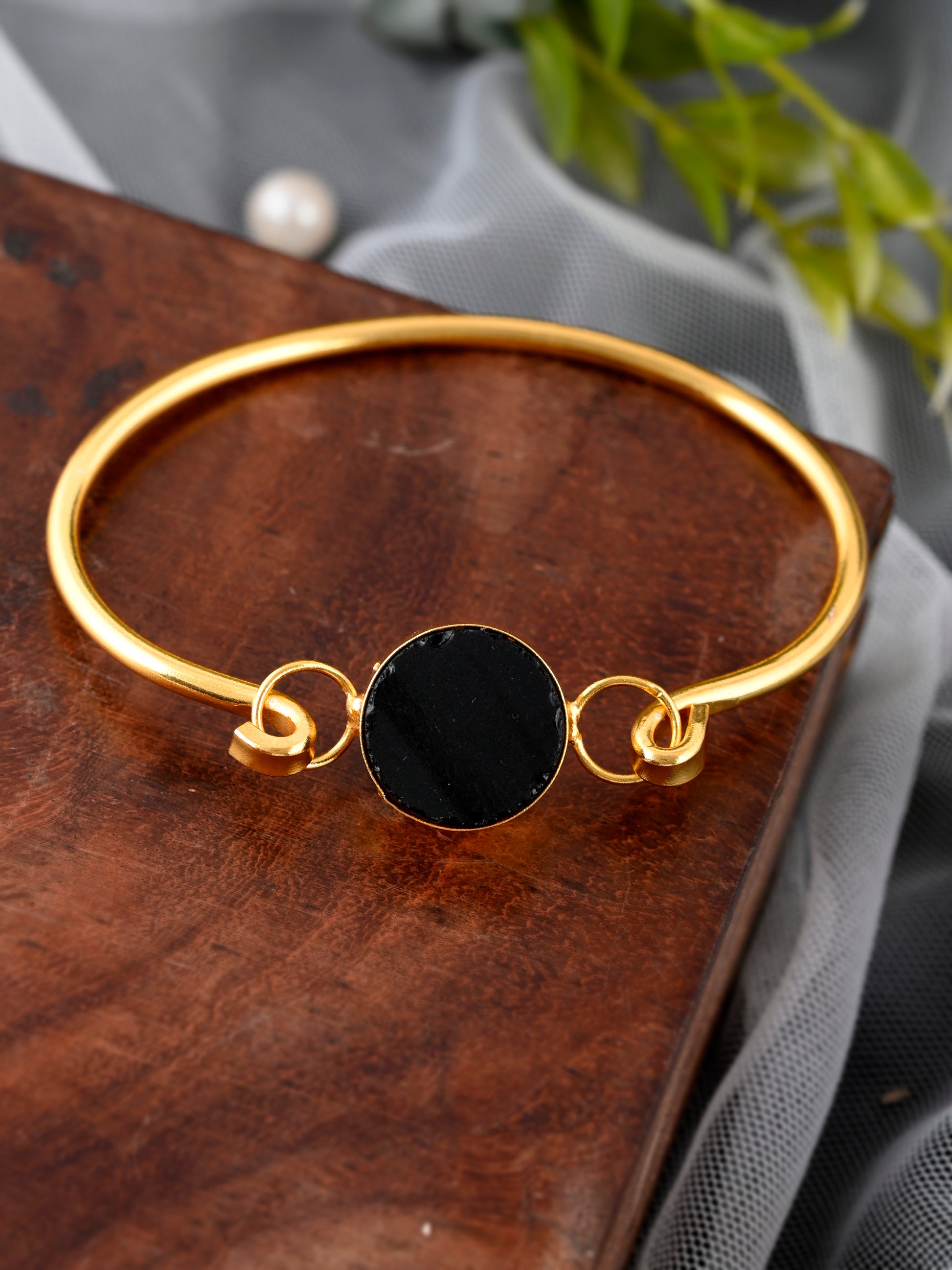 Western Black Stone Kada Gold Plated Bracelets for Women Online