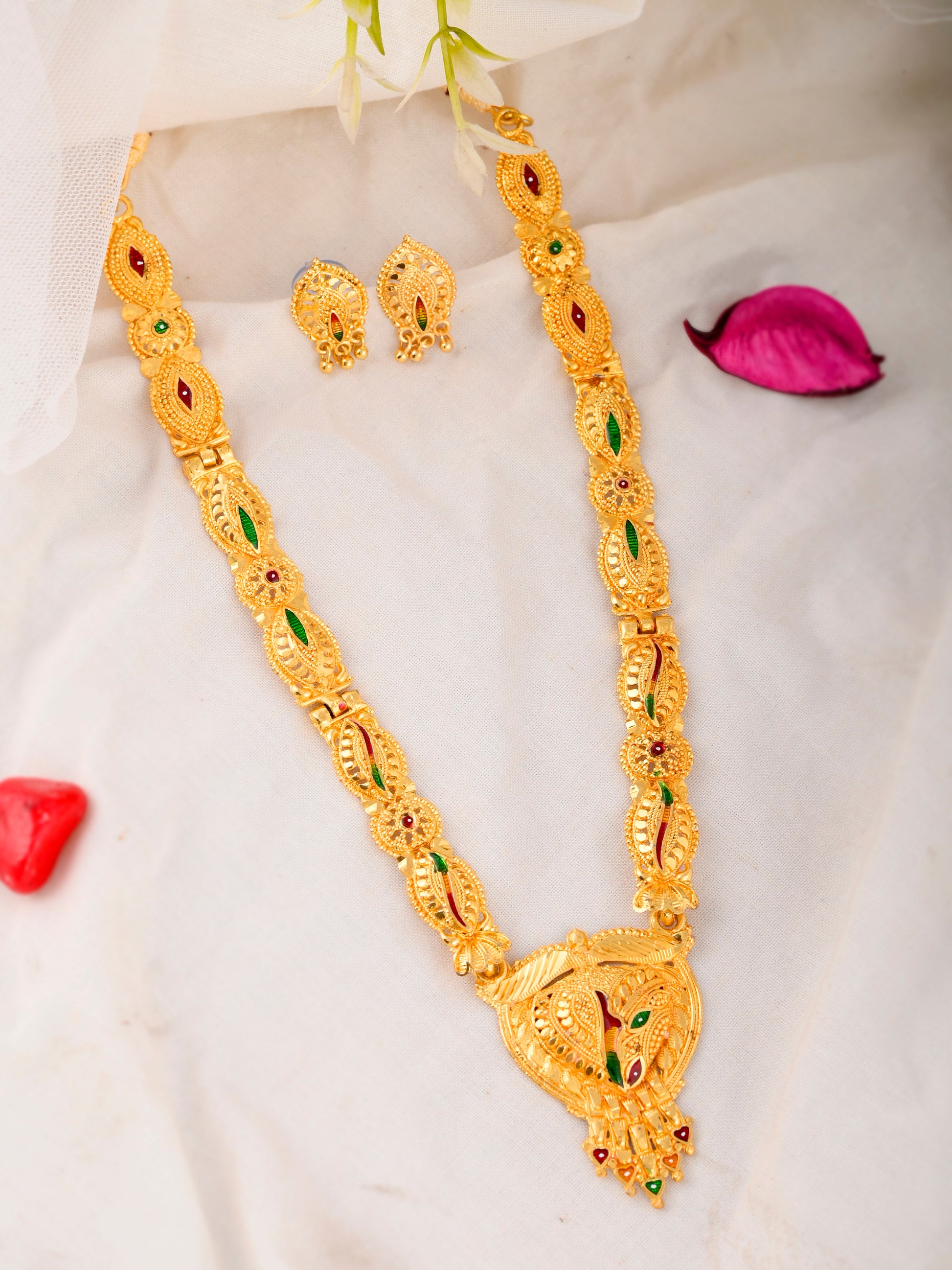 Gold Plated Ethnic Long Temple Jewellery Set