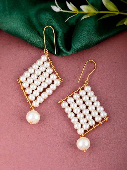Gold Tone Pearl Dangle Western Earrings for Women Online