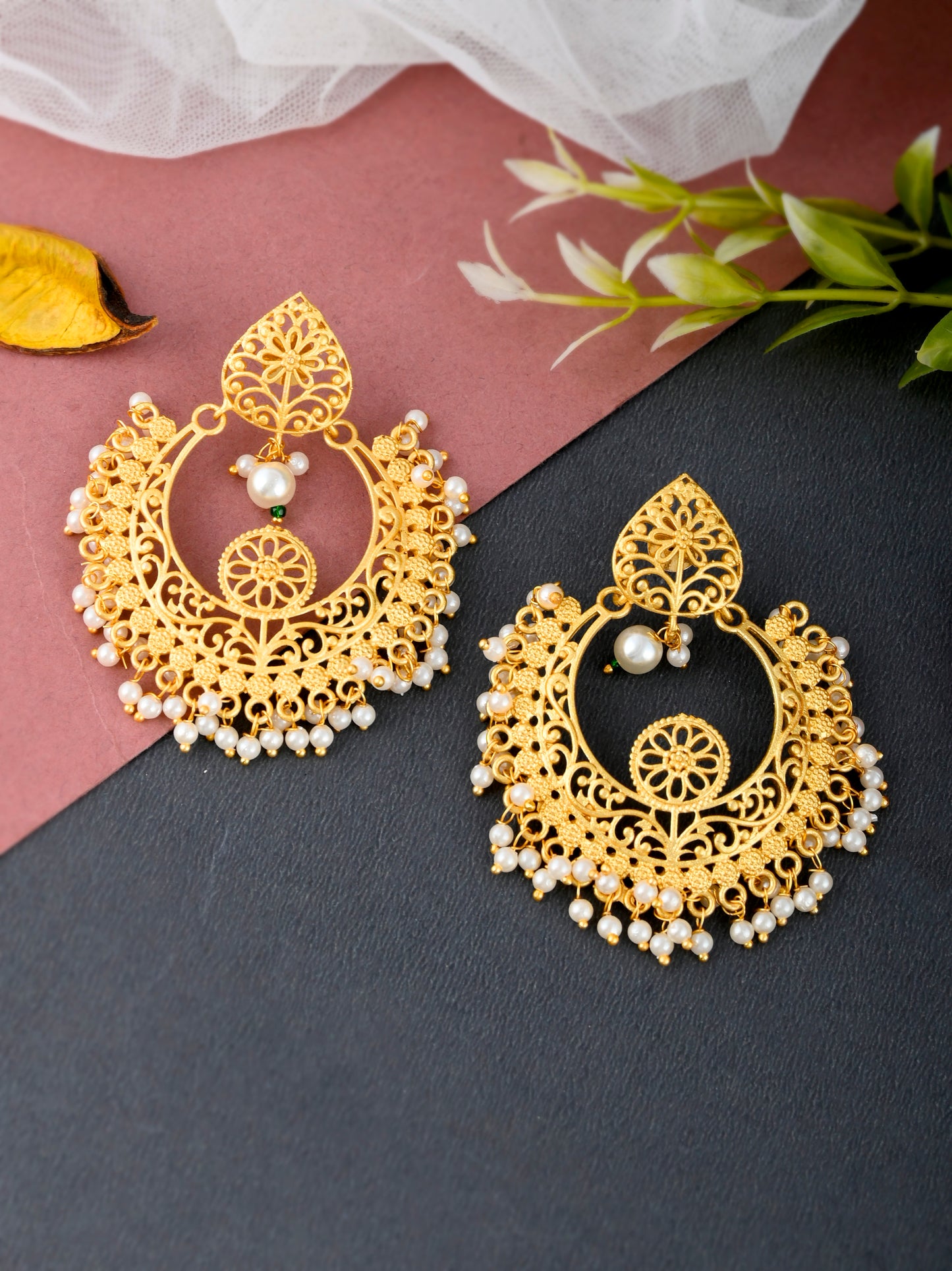 Gold Plated Cut Work Traditional Earrings for Women Online