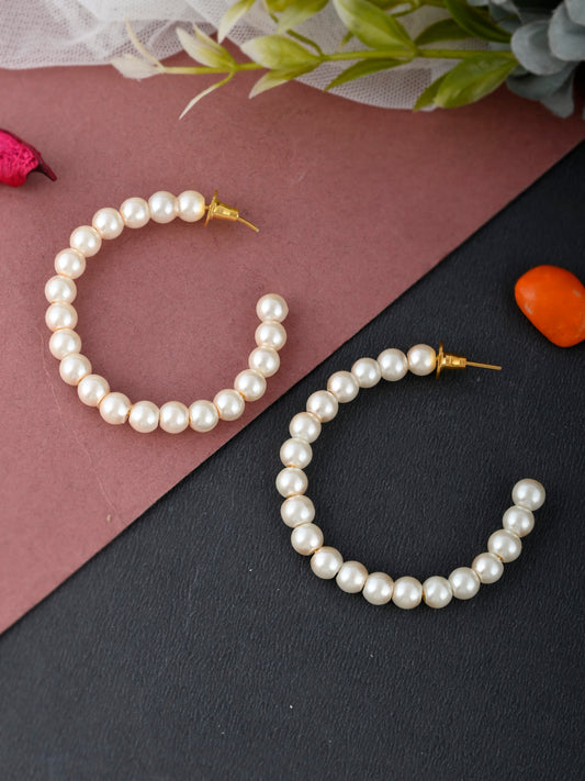 Gold Plated Pearl Beads Half Hoop Earrings for Women Online