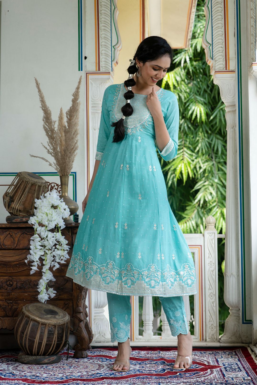 Mulmul Cotton Zari Embroider Sequinced Kurta Trouser With Dupatta