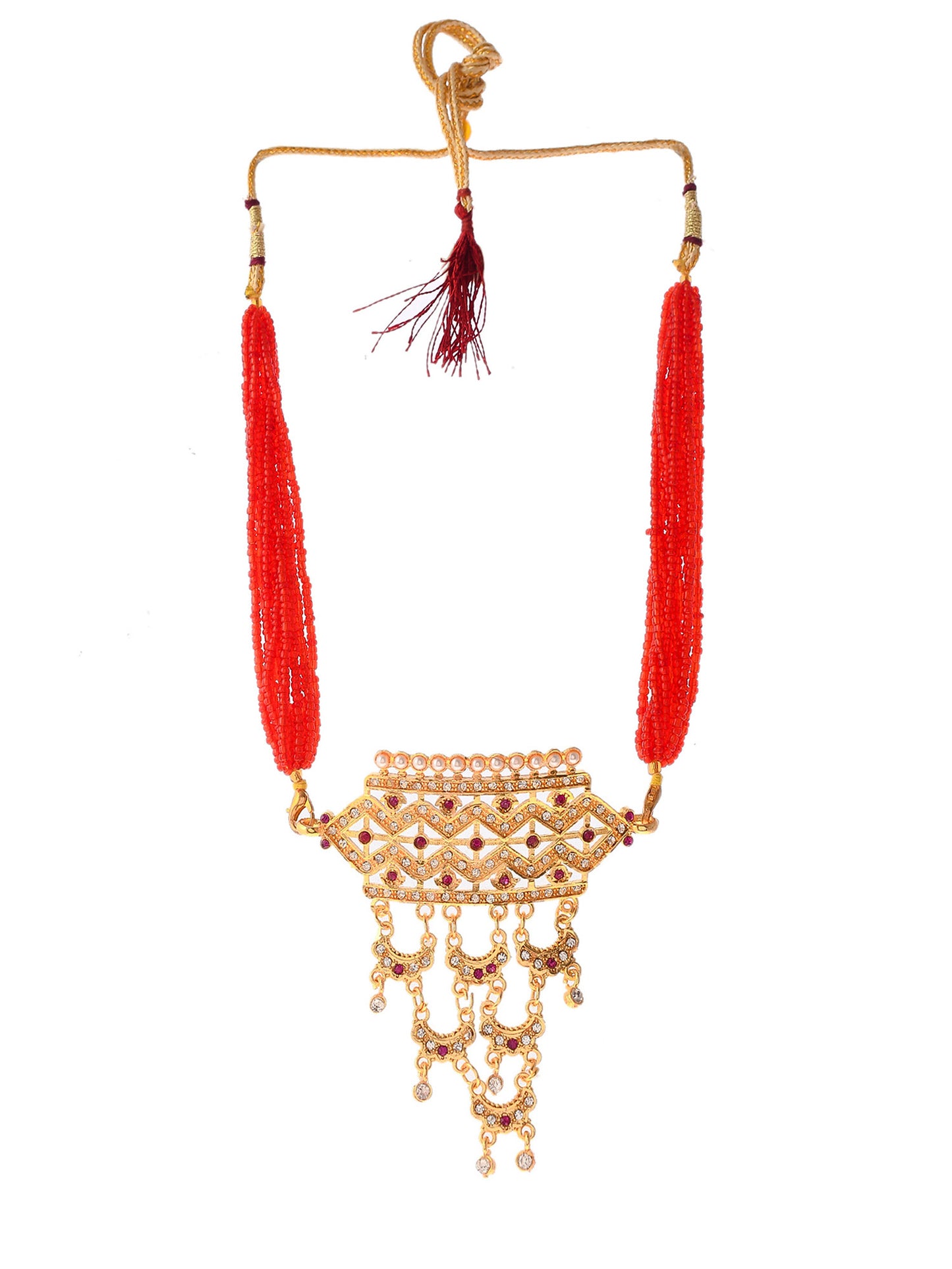 Gold Plated Wedding Ethnic Layered Long Necklace For Women