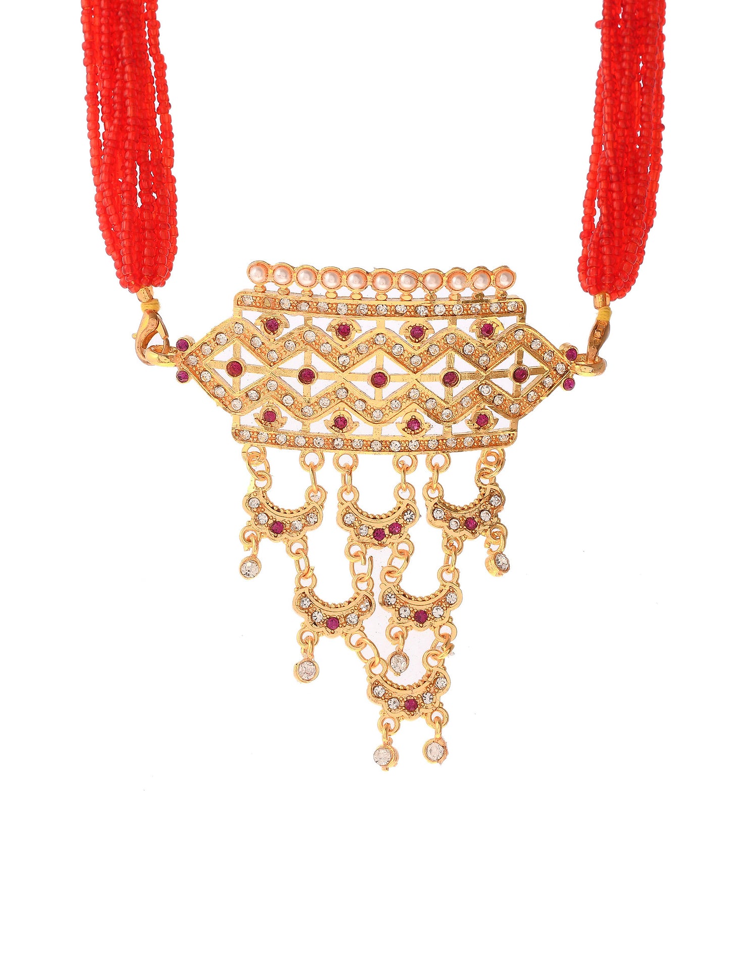Gold Plated Wedding Ethnic Layered Long Necklace For Women