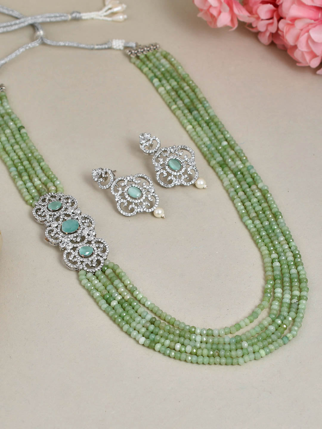 Peridot Layered Necklace With Ad Brooch