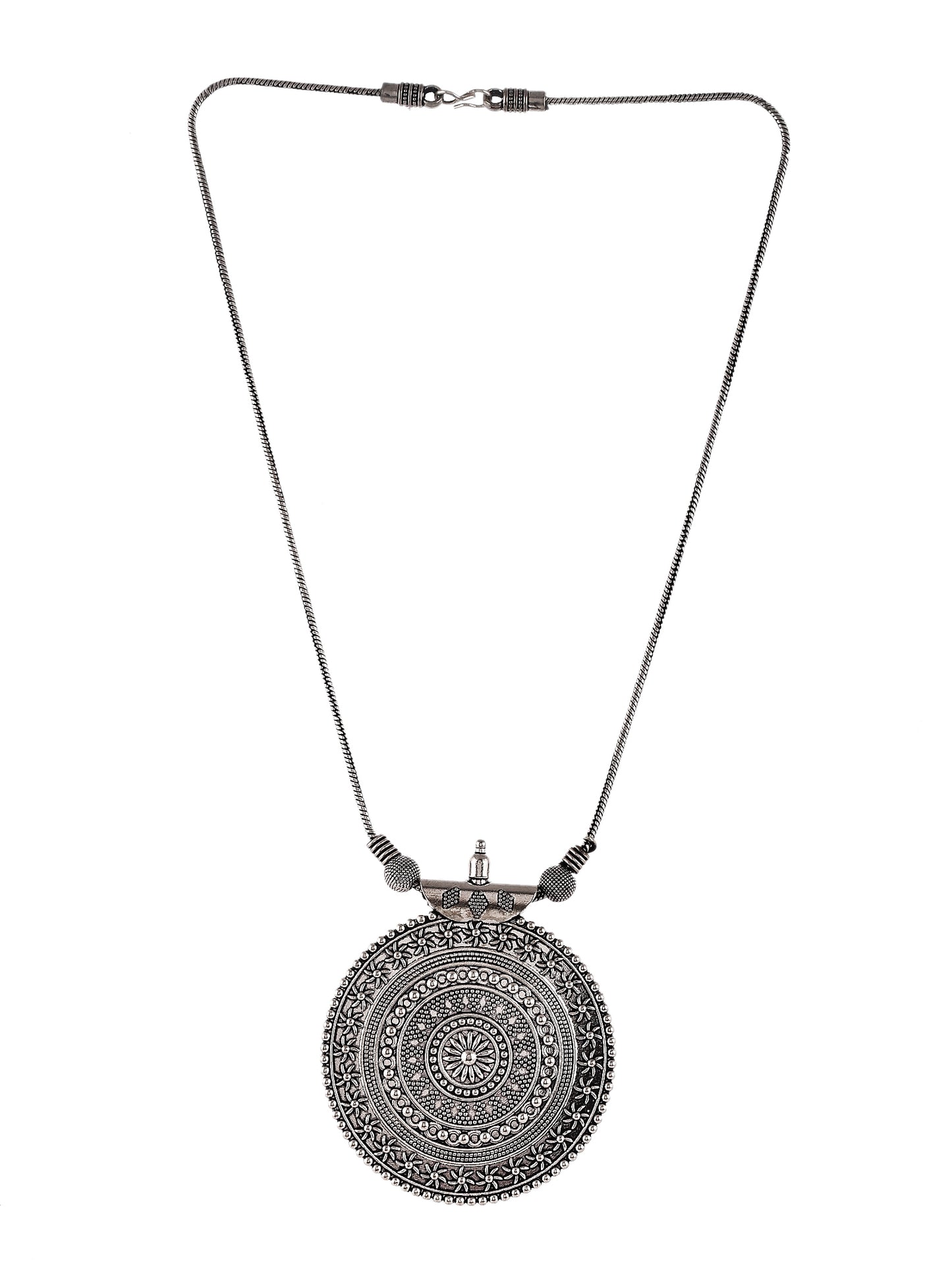 Silver Plated Oxidised Handcrafted Floral Pendant Necklace