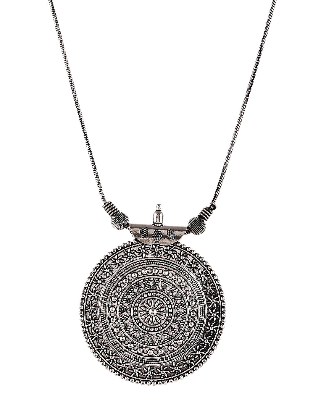 Silver Plated Oxidised Handcrafted Floral Pendant Necklace