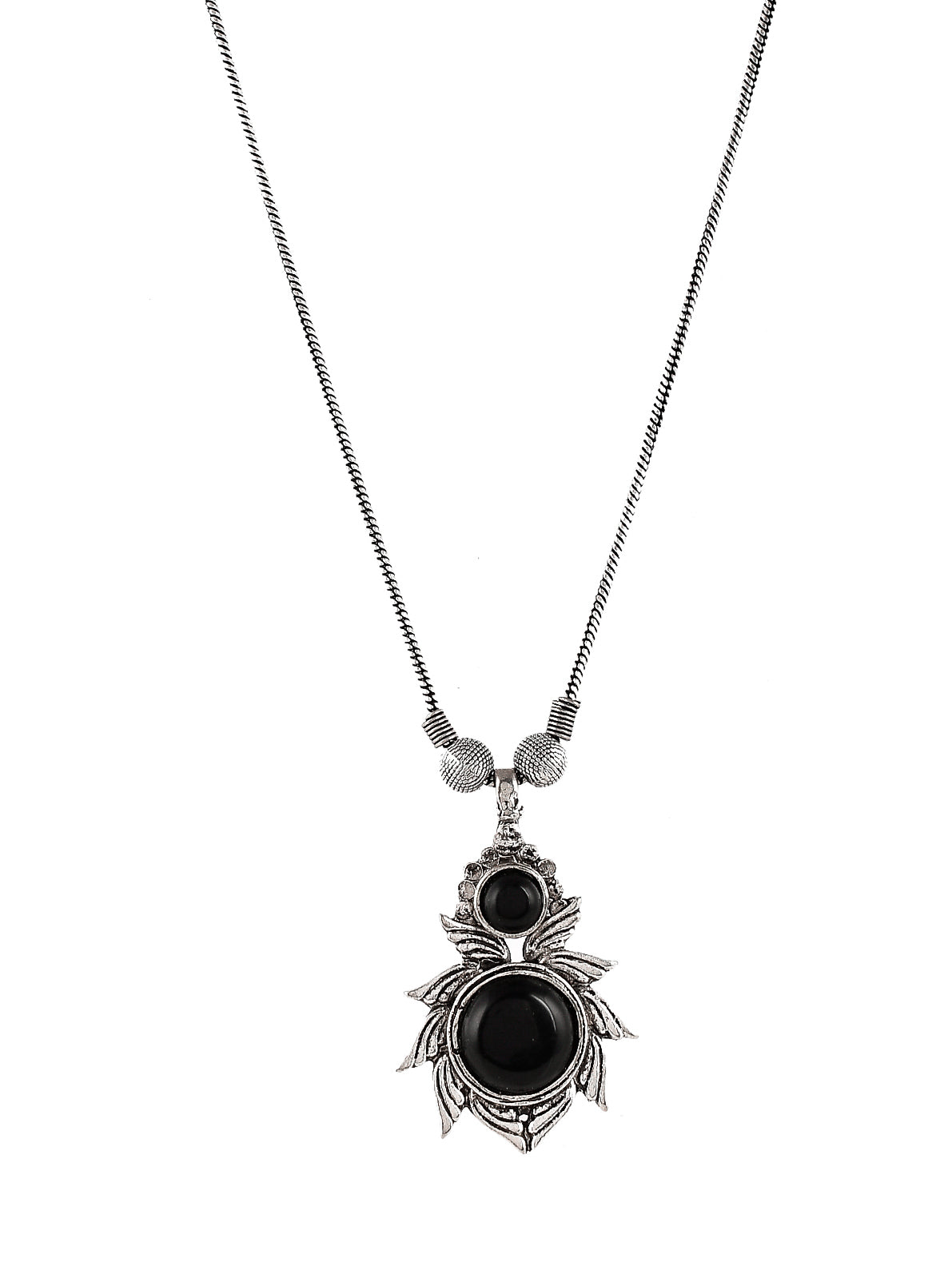 Silver Plated Oxidised Black Stone Studded Contemporary Necklace