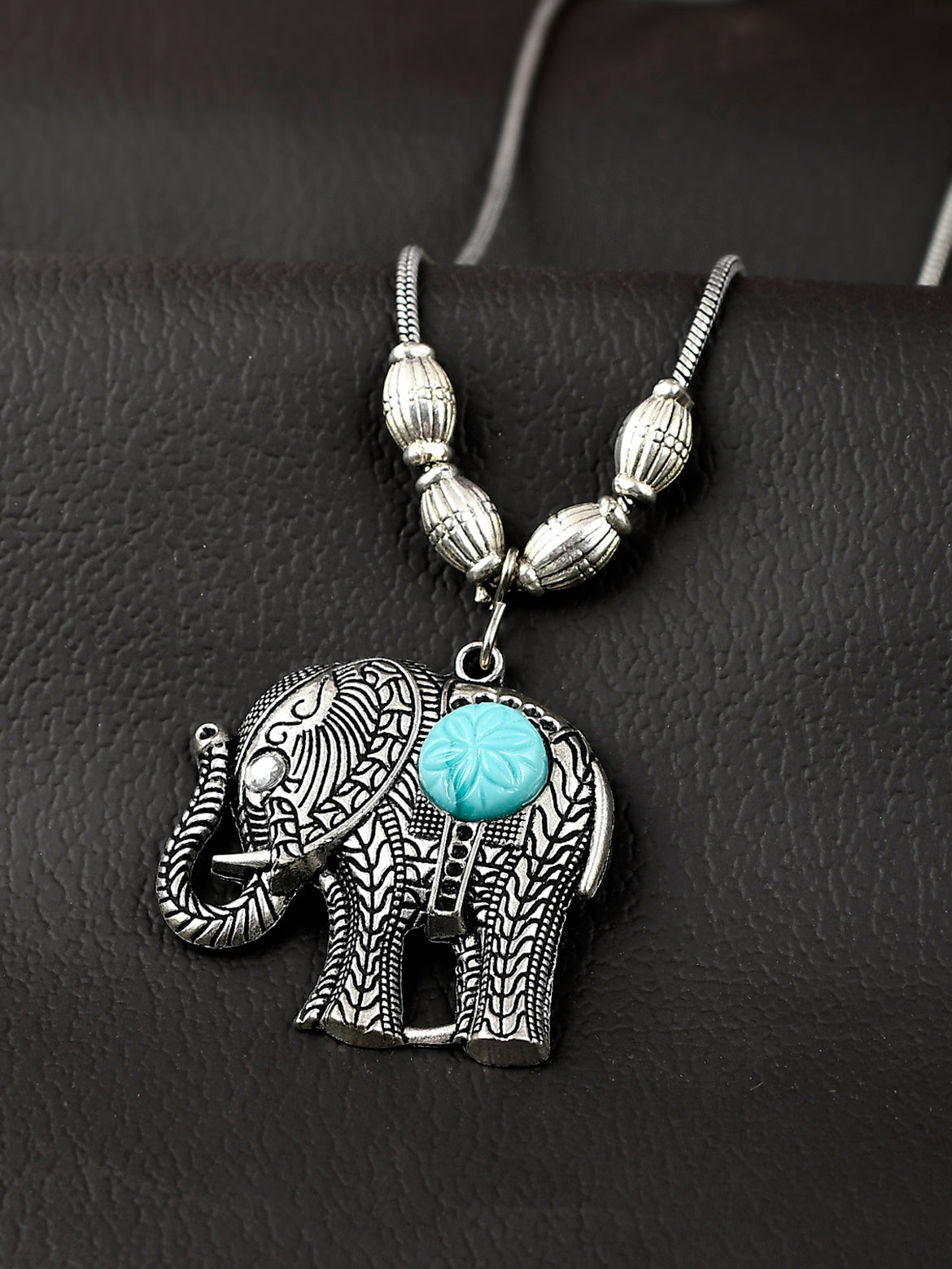 Silver Plated Oxidised Blue Stone Studded Elephant Necklaces for Women Online