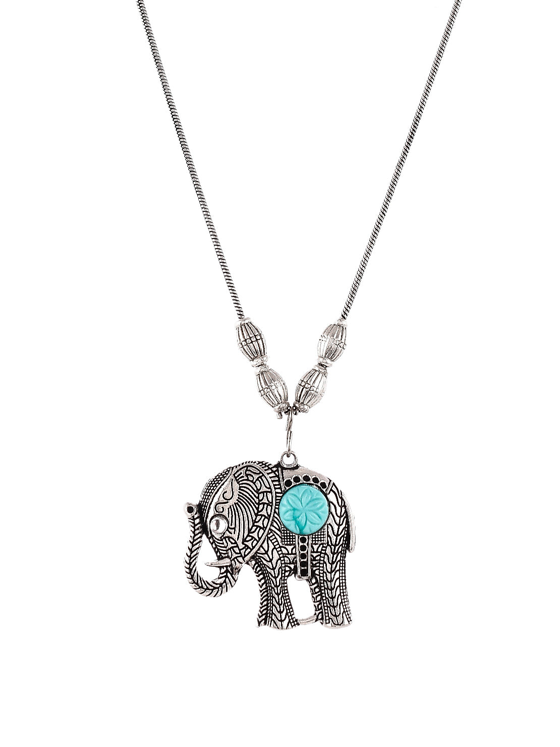 Silver Plated Oxidised Blue Stone Studded Elephant Necklace
