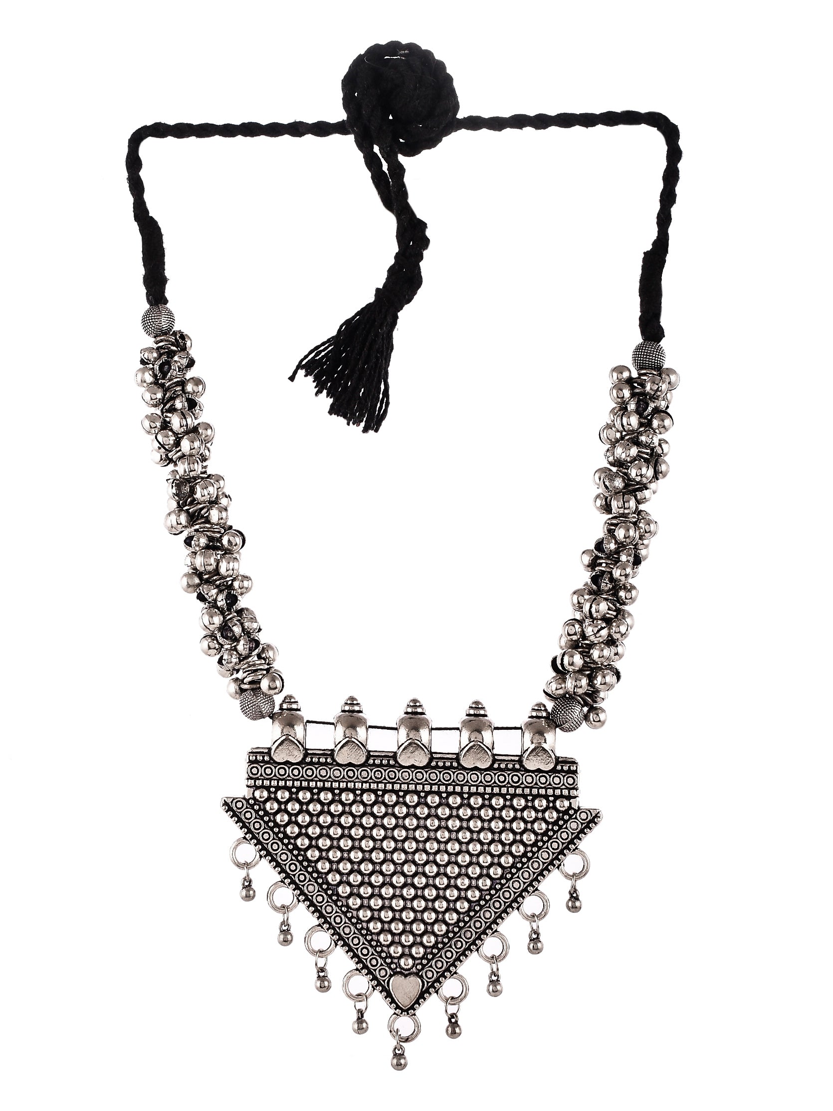 Silver Plated Oxidised Ghungroo Beaded Necklace