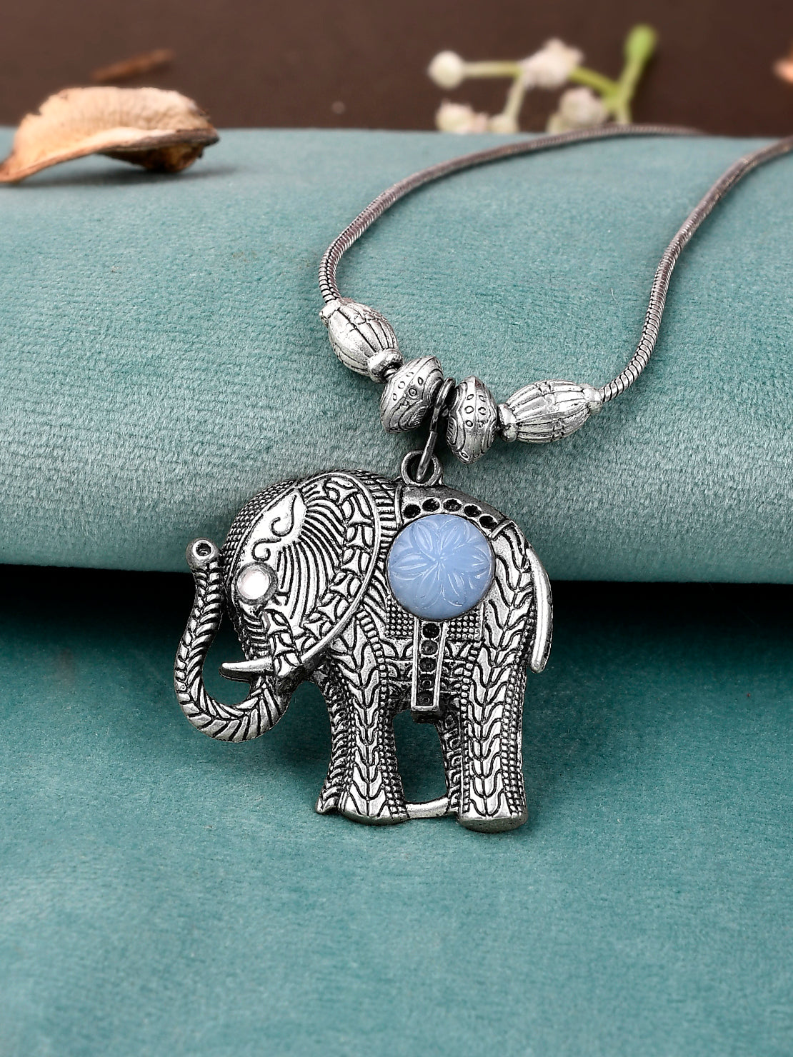 Silver Plated Oxidised Blue Stone Elephant Necklaces for Women Online