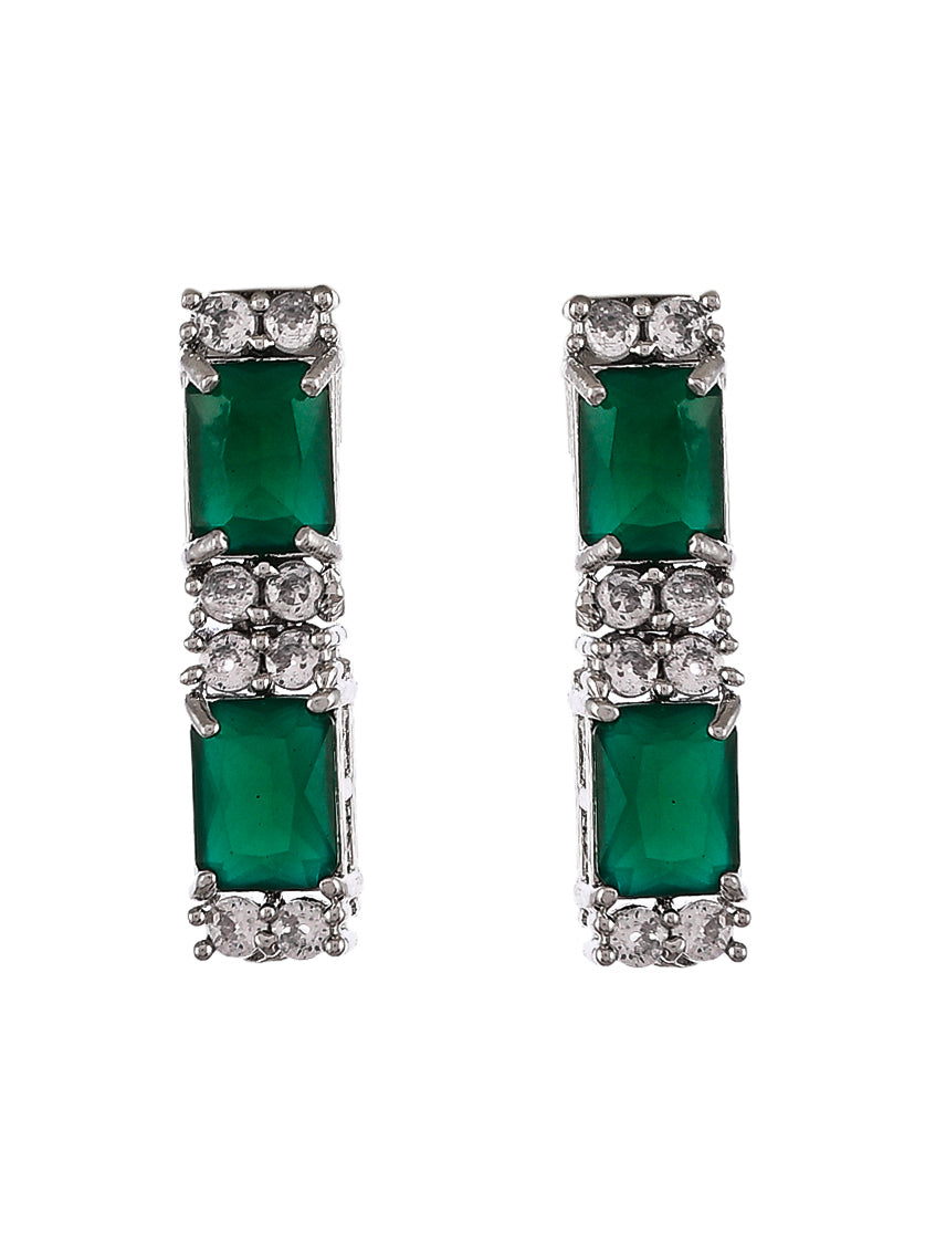 Silver Plated Green American Diamond Stone Studded Jewellery Set