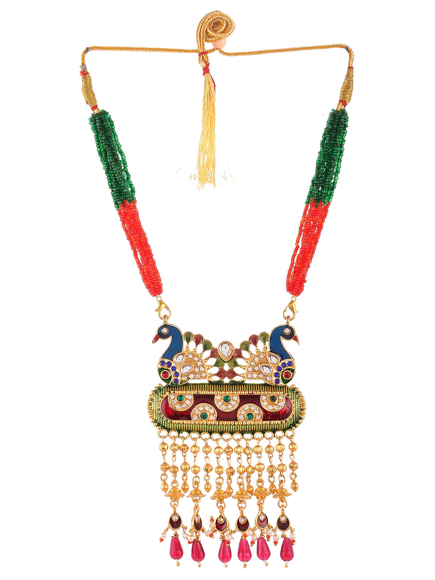 Gold Plated Peacock Designed Meenakari Necklace