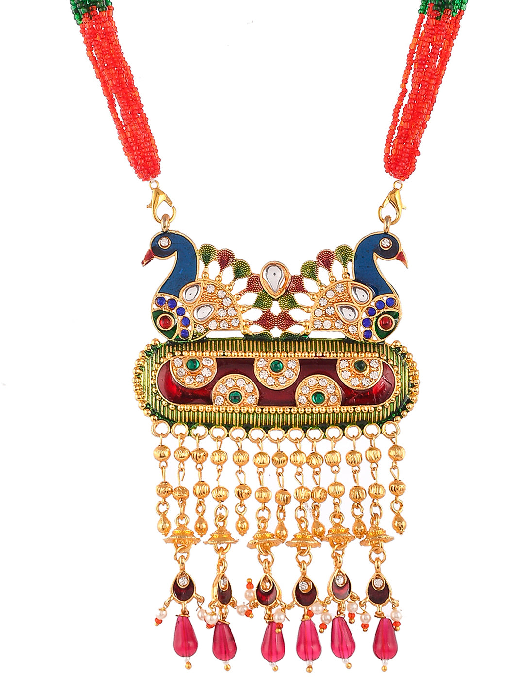 Gold Plated Peacock Designed Meenakari Necklace