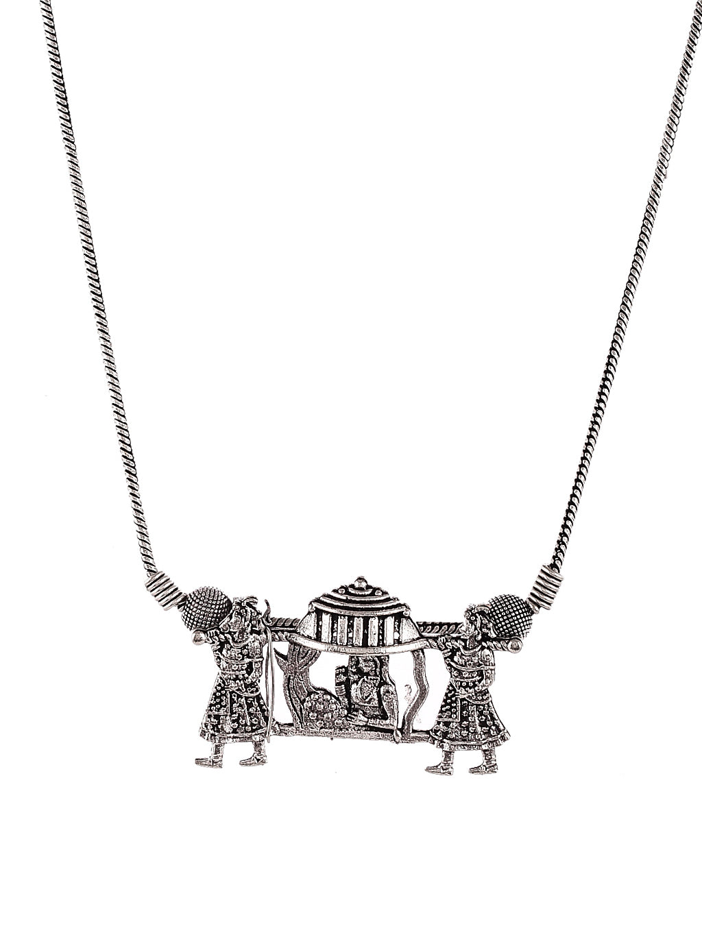 Silver Plated Oxidised Palki Designer Necklace