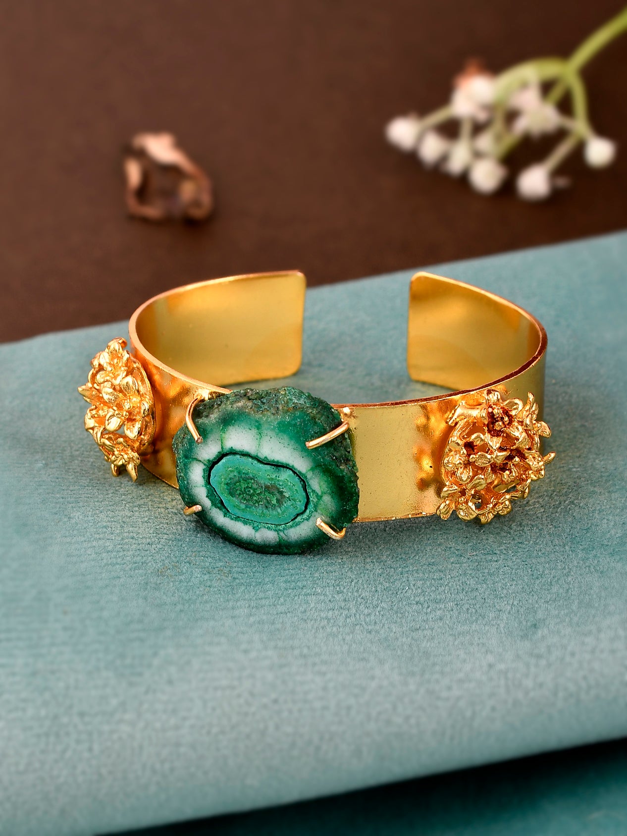 Green Stone Studded Kada Gold Plated Bracelets for Women Online