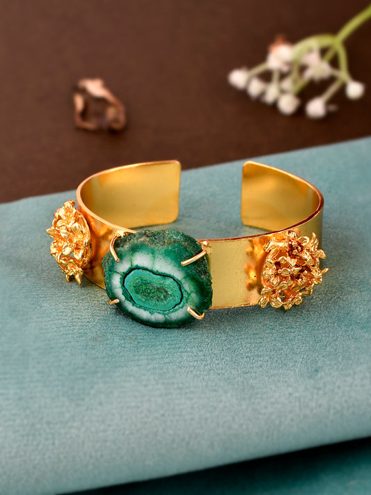 Gold Plated Green Stone Studded Kada Bracelet