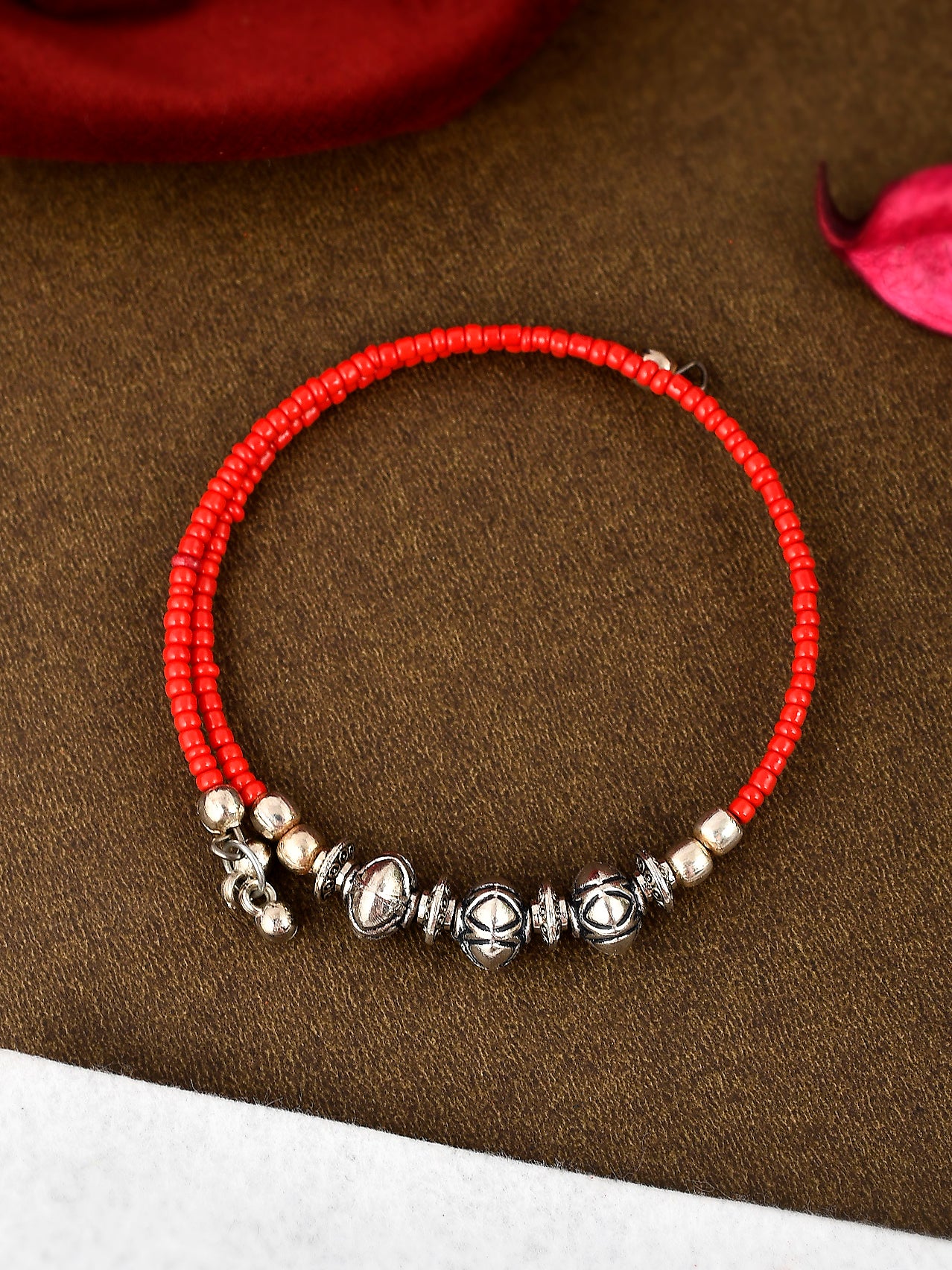 Women Red Beaded Triple Ball Ghungroo Beaded Bracelets for Women Online