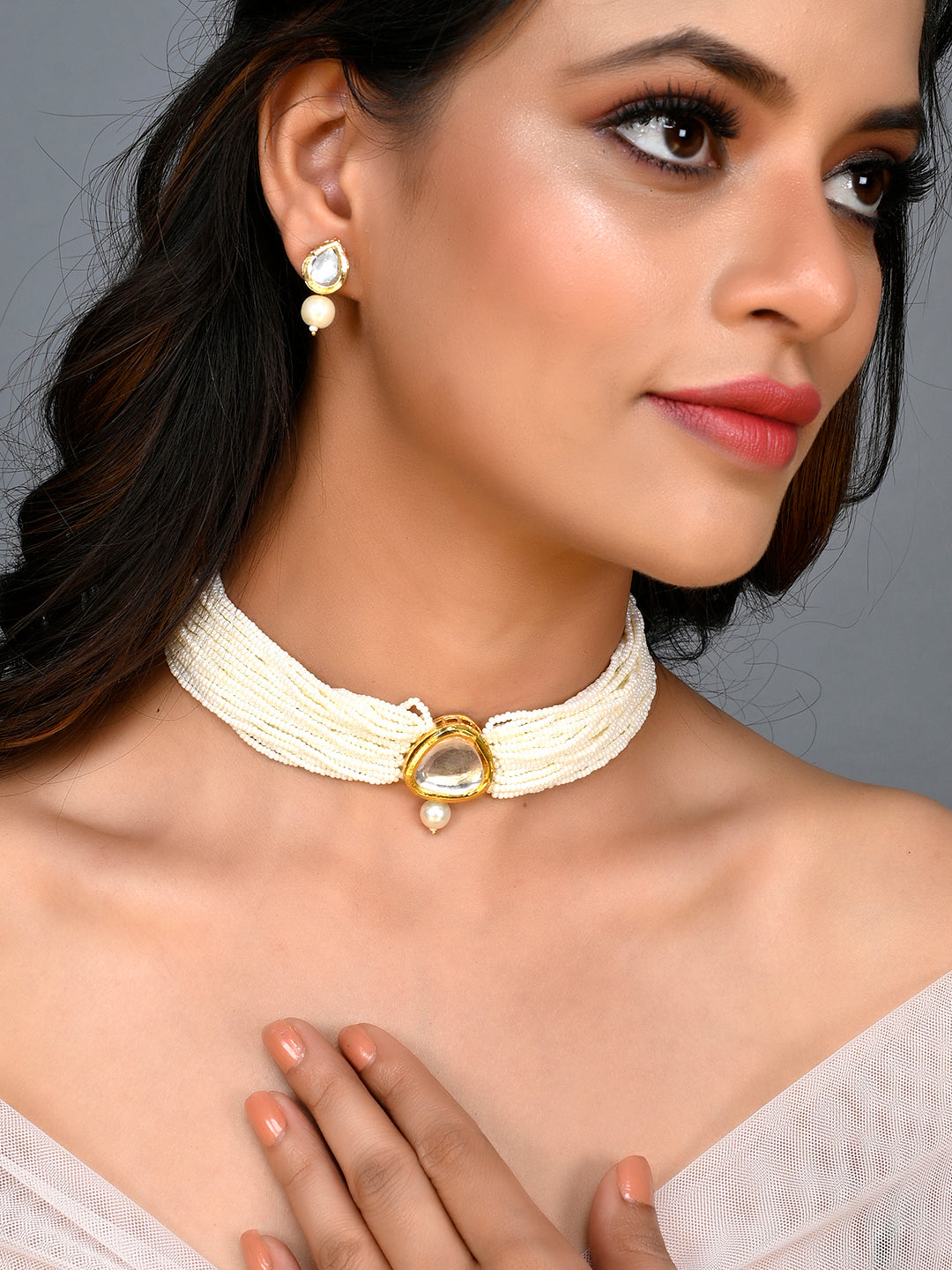 Gold Plated Kundan Choker Jewellery Set
