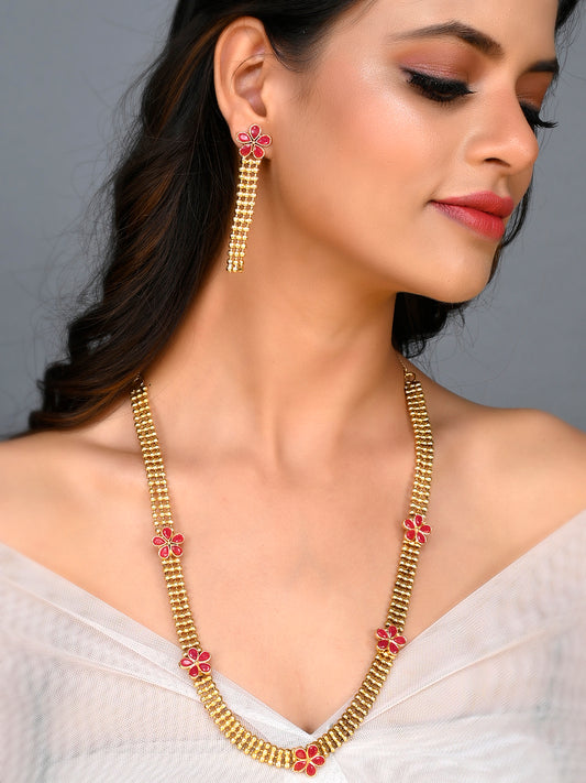 Gold Plated Floral Handcrafted Long Jewellery Sets for Women Online