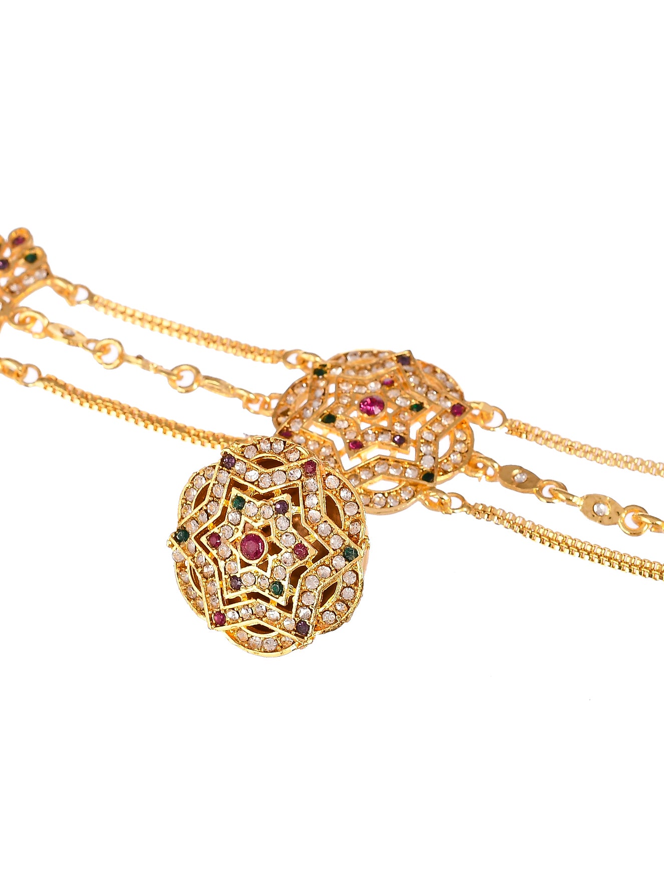 Gold Plated Pink Cubic Zirconia Stone Studded Handcrafted Head Chain with Borla