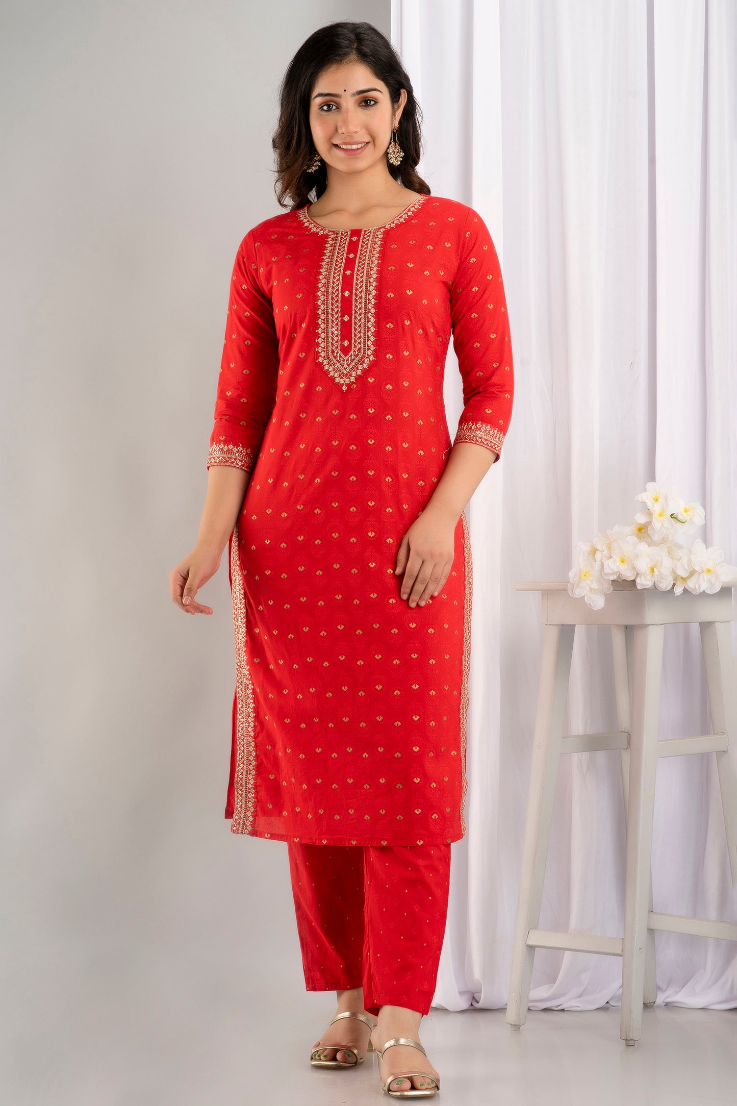 Zari Embroidery Work With Sequines Kurta Set With Dupatta