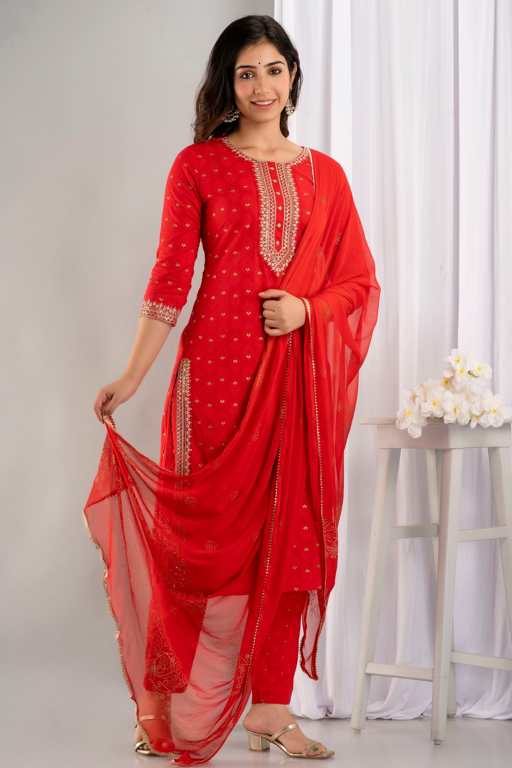 Zari Embroidery Work With Sequines Kurta Set With Dupatta