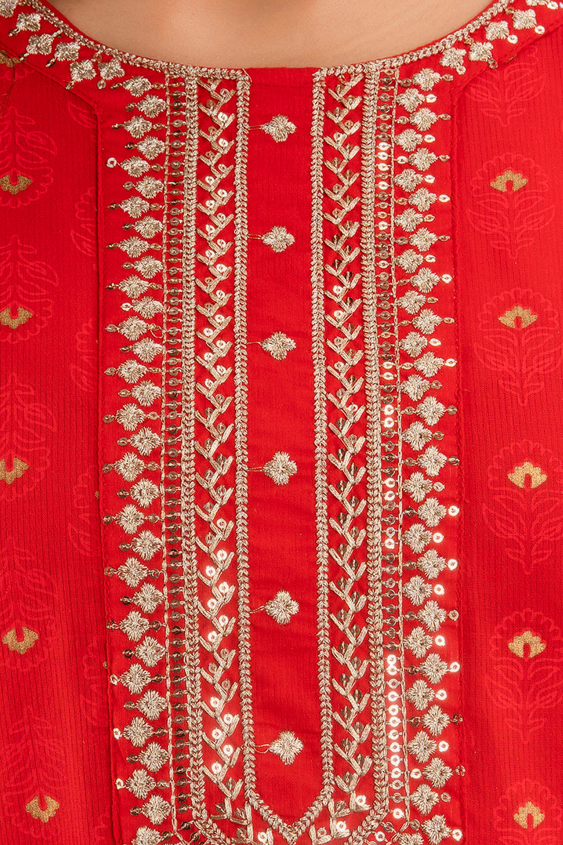 Zari Embroidery Work With Sequines Kurta Set With Dupatta