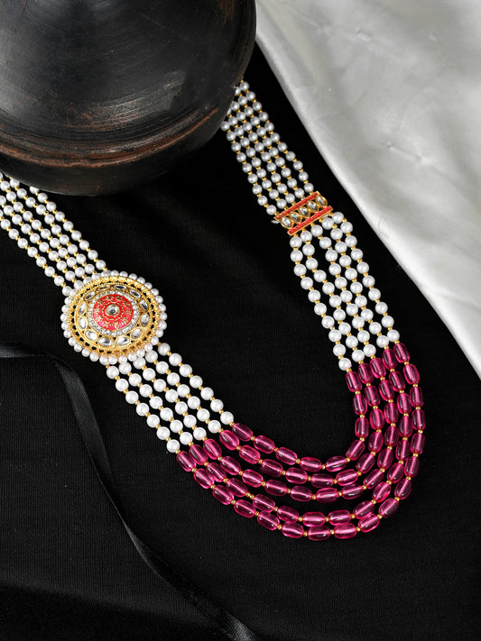 Side Kundan Brooch 5 Layered Necklace